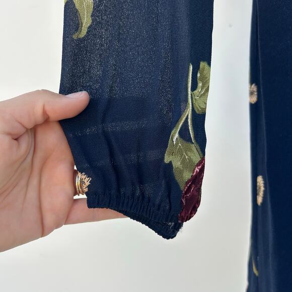 Reformation Long Sleeve Wrap Mini Dress Dark Black Floral Small Fall V-Neck - Picture 7 of 10